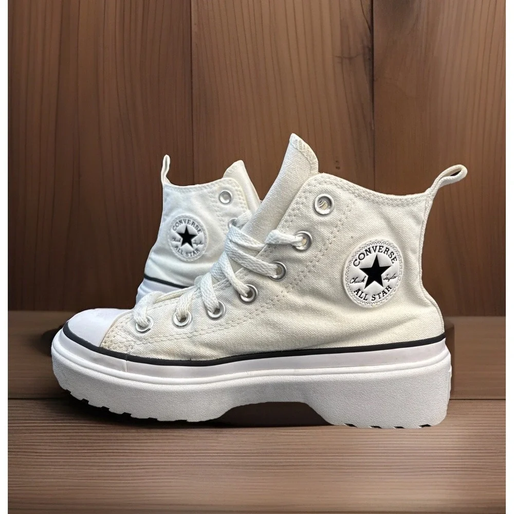 Converse Kids 3 Chucks Lug Sole Lift‎ Platform Canvas High Top Shoe White Zipper